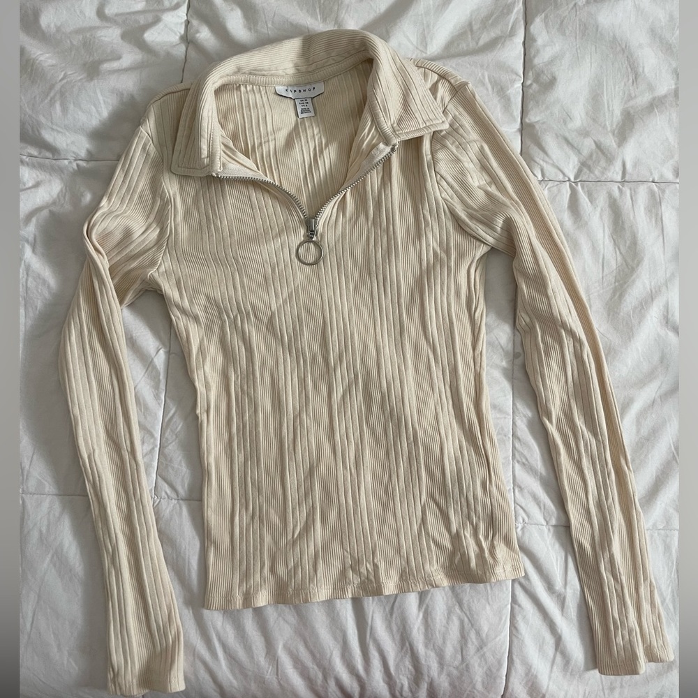 TopShop Fitted Cream Quarter Zip